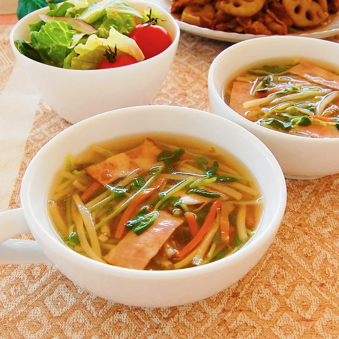 根菜と豆苗のスープ