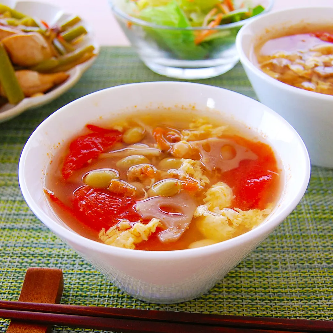 根菜とトマトの中華スープ